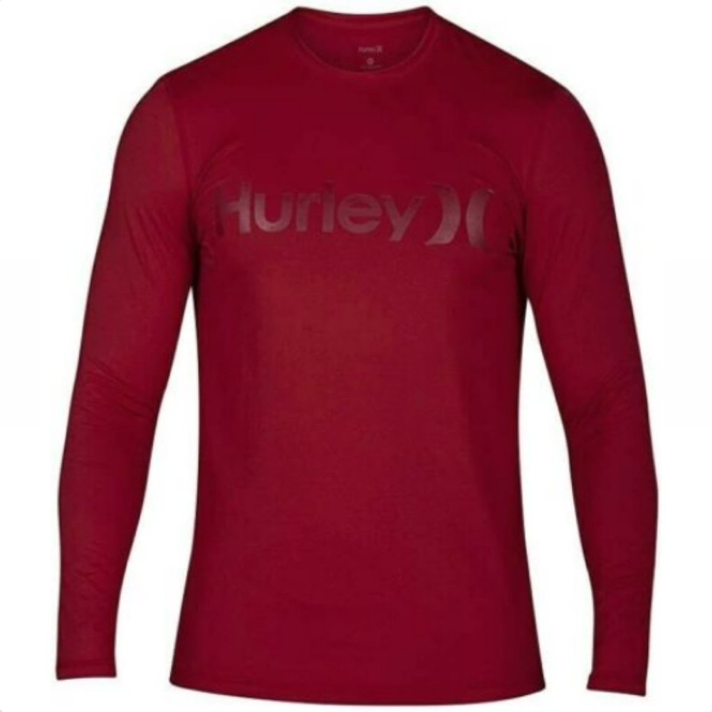 Hurley Men's Long Sleeve Rash Guard - Deep Red with Subtle Logo